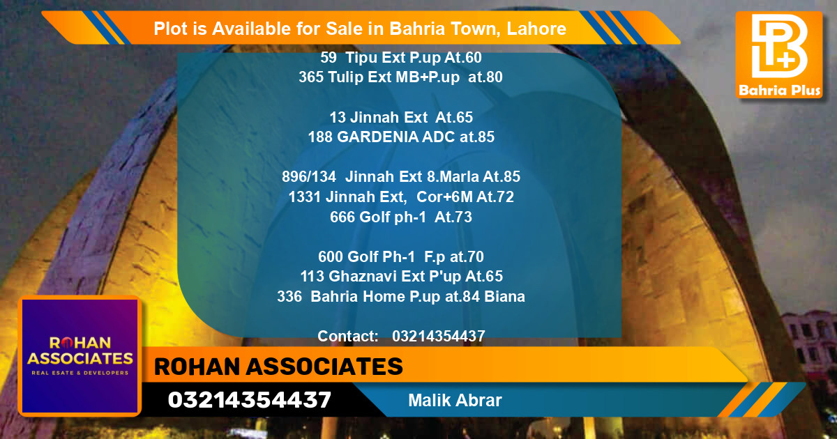 Residential Plot for Sale in Bahria Town, Lahore - (BP-86297)