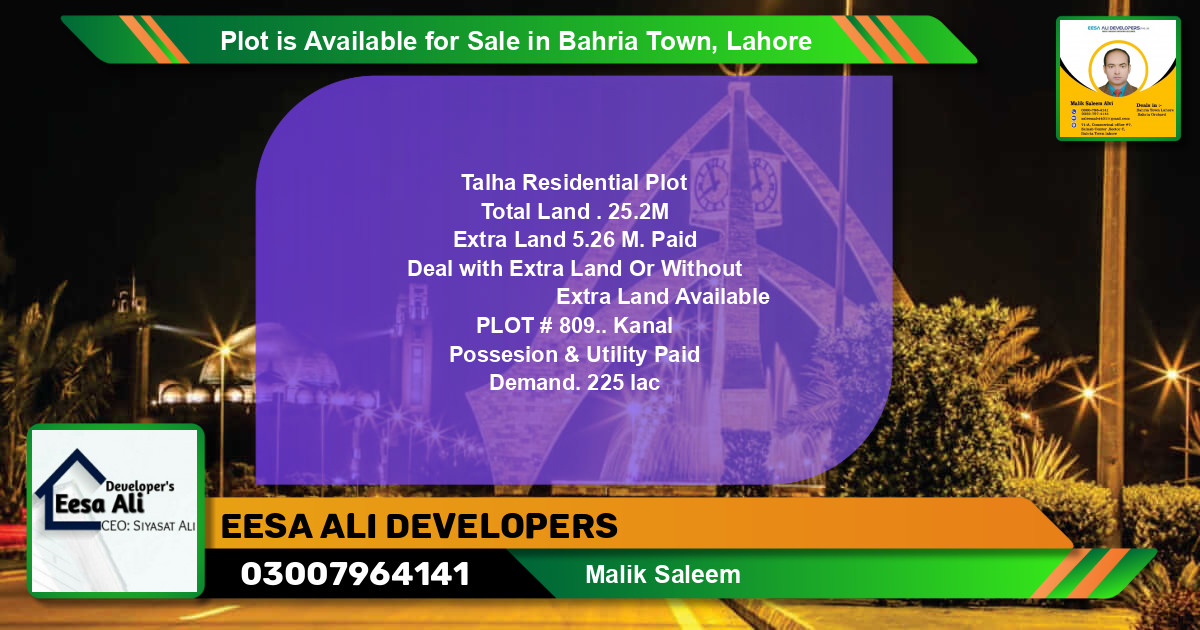 Residential Plot for Sale in Bahria Town, Lahore - (BP-86302)