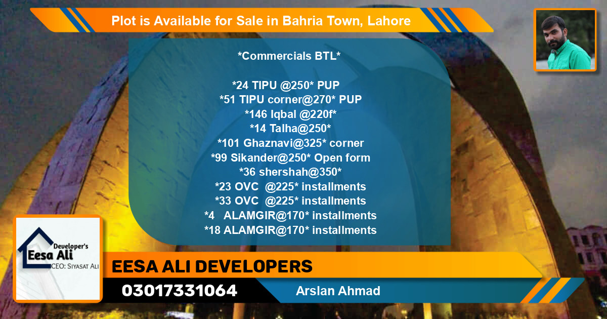 Commercial Plot for Sale in Bahria Town, Lahore - (BP-86303)