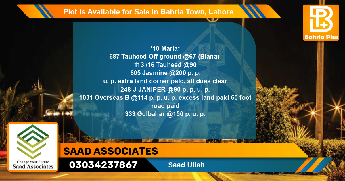 Residential Plot for Sale in Bahria Town, Lahore - (BP-86310)