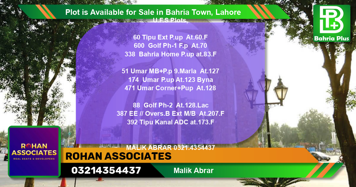Residential Plot for Sale in Bahria Town, Lahore - (BP-86317)
