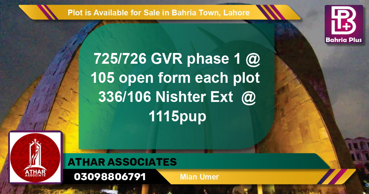 Residential Plot for Sale in Bahria Town, Lahore - (BP-86322)