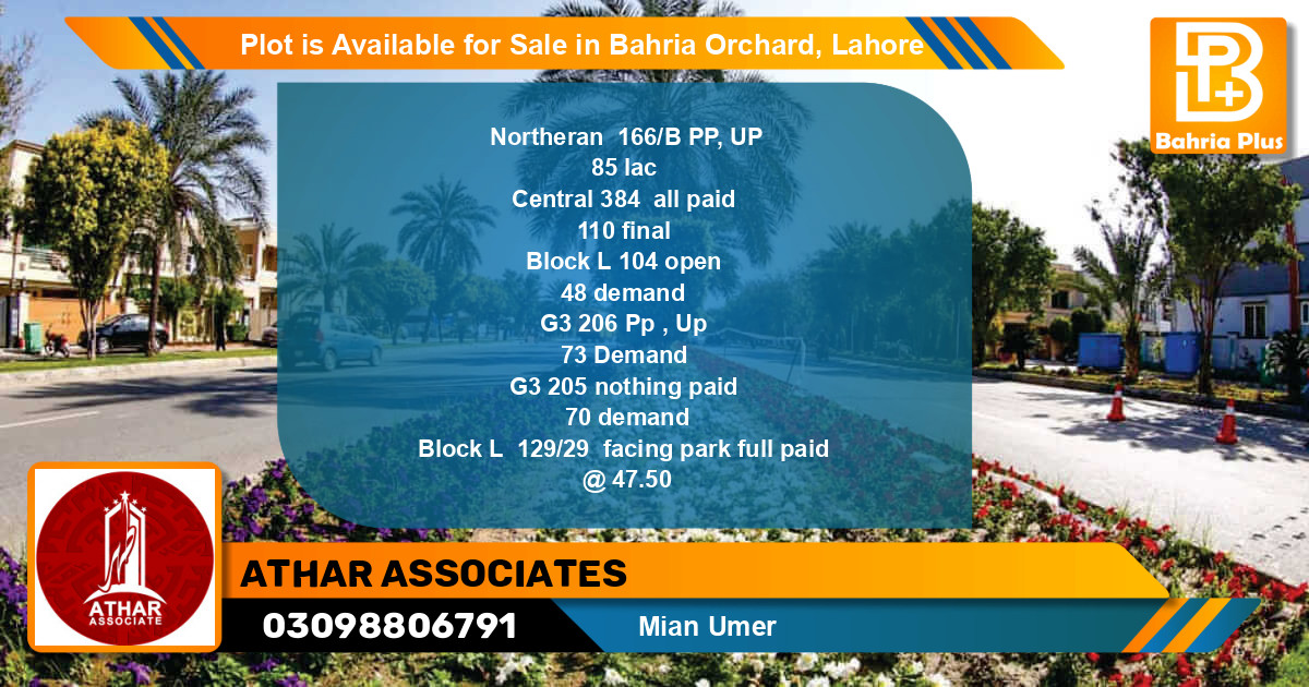 Residential Plot for Sale in Bahria Orchard, Lahore - (BP-86328)