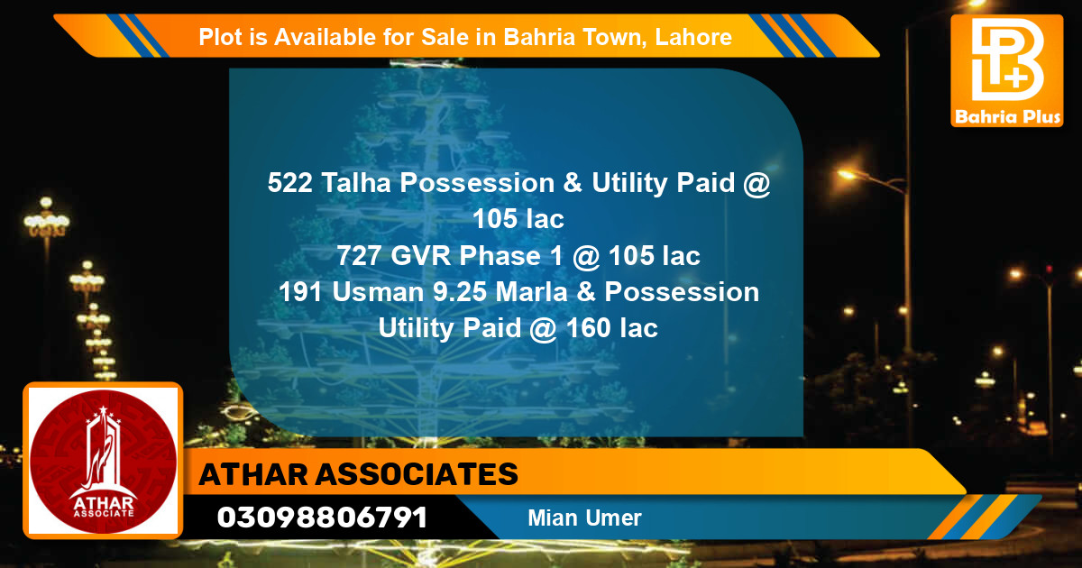 Residential Plot for Sale in Bahria Town, Lahore - (BP-86331)