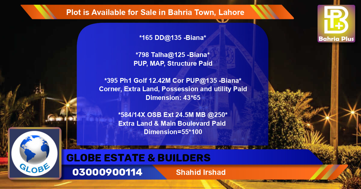 Residential Plot for Sale in Bahria Town, Lahore - (BP-86344)