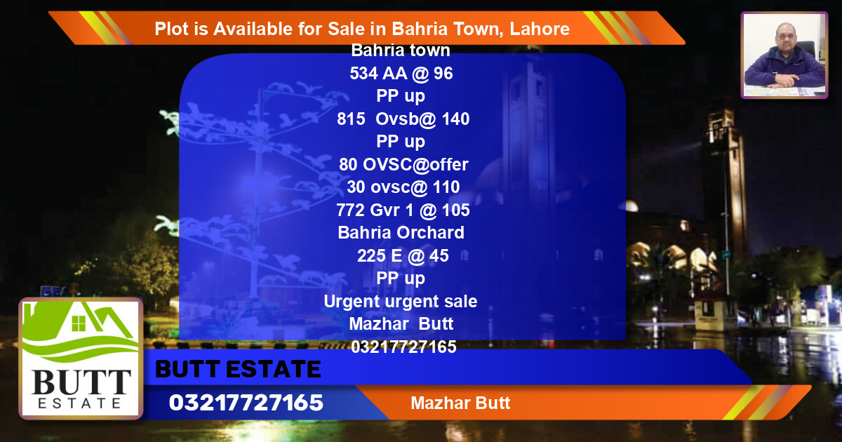 Residential Plot for Sale in Bahria Town, Lahore - (BP-86356)