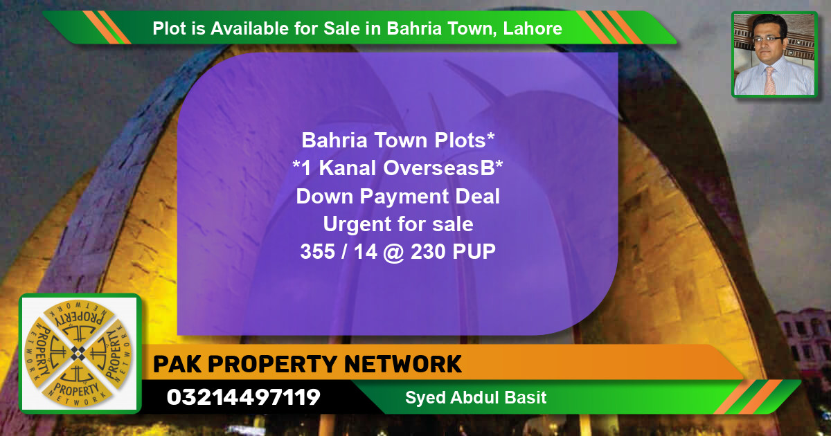Residential Plot for Sale in Bahria Town, Lahore - (BP-86357)