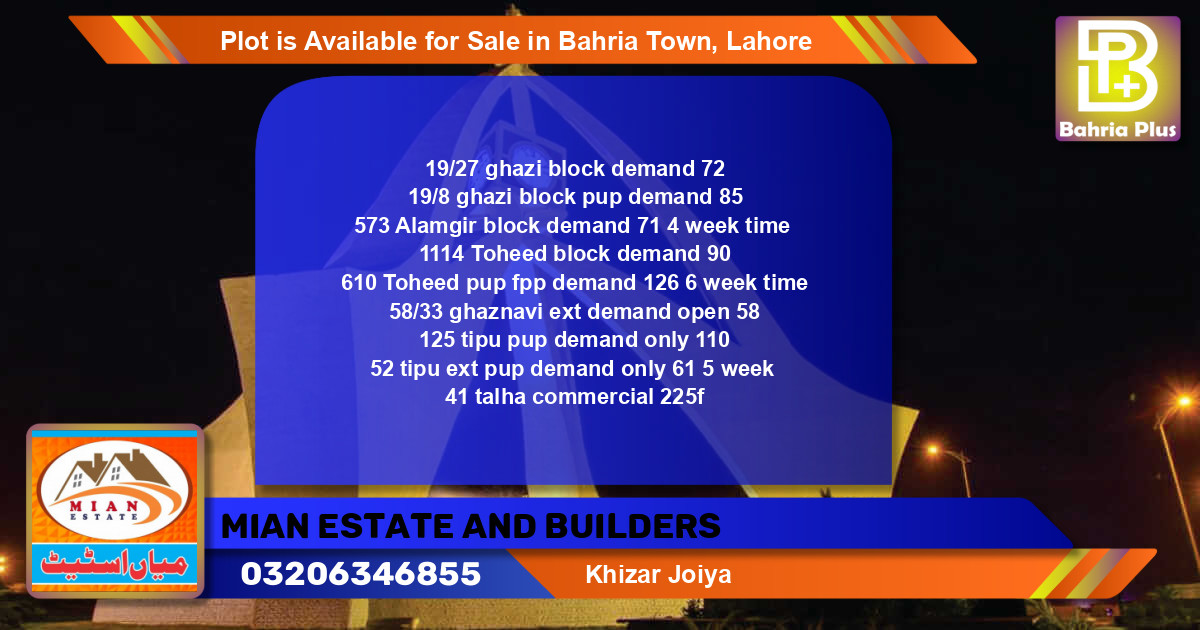 Commercial Plot for Sale in Bahria Town, Lahore - (BP-86383)