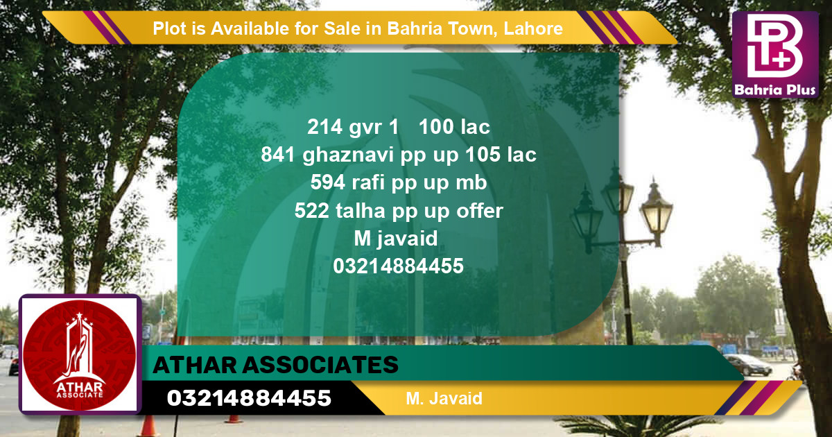 Residential Plot for Sale in Bahria Town, Lahore - (BP-86391)