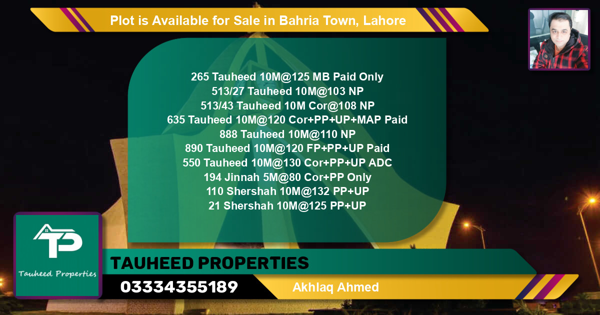 Residential Plot for Sale in Bahria Town, Lahore - (BP-86427)
