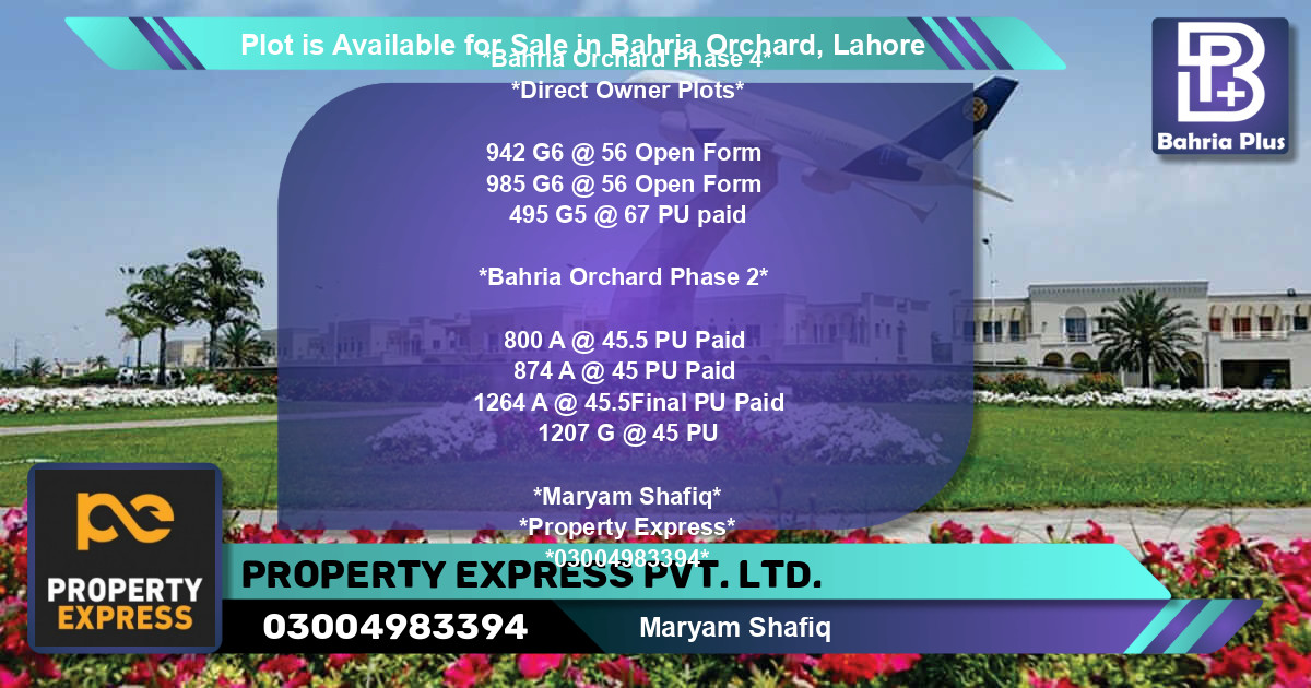 Residential Plot for Sale in Bahria Orchard, Lahore - (BP-86428)
