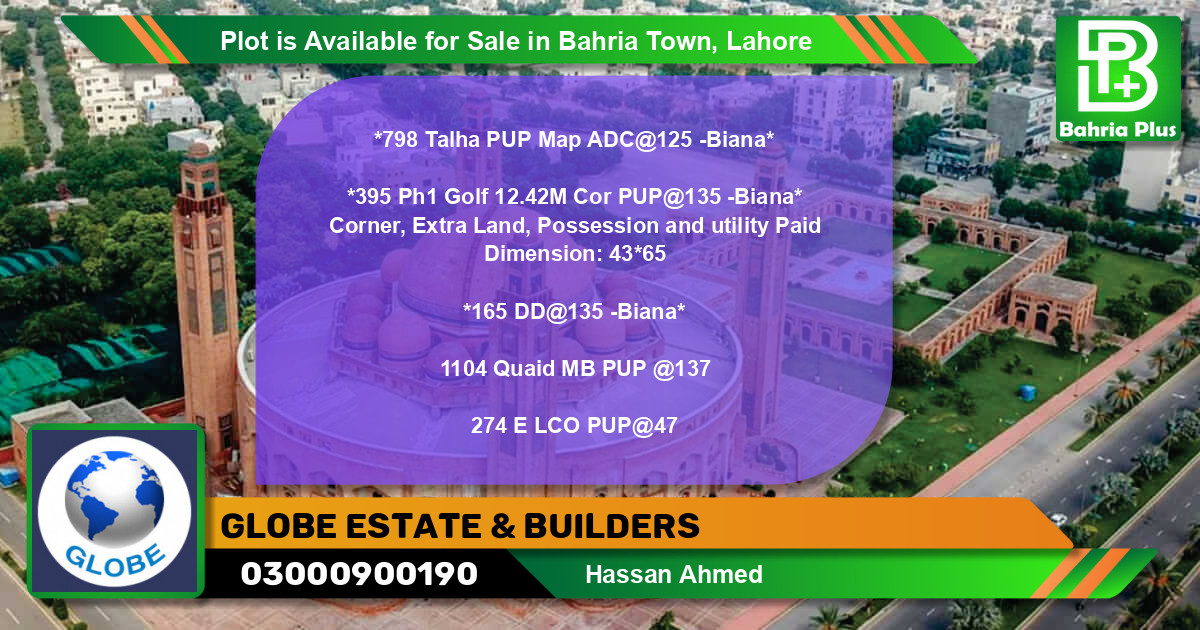 Residential Plot for Sale in Bahria Town, Lahore - (BP-86450)