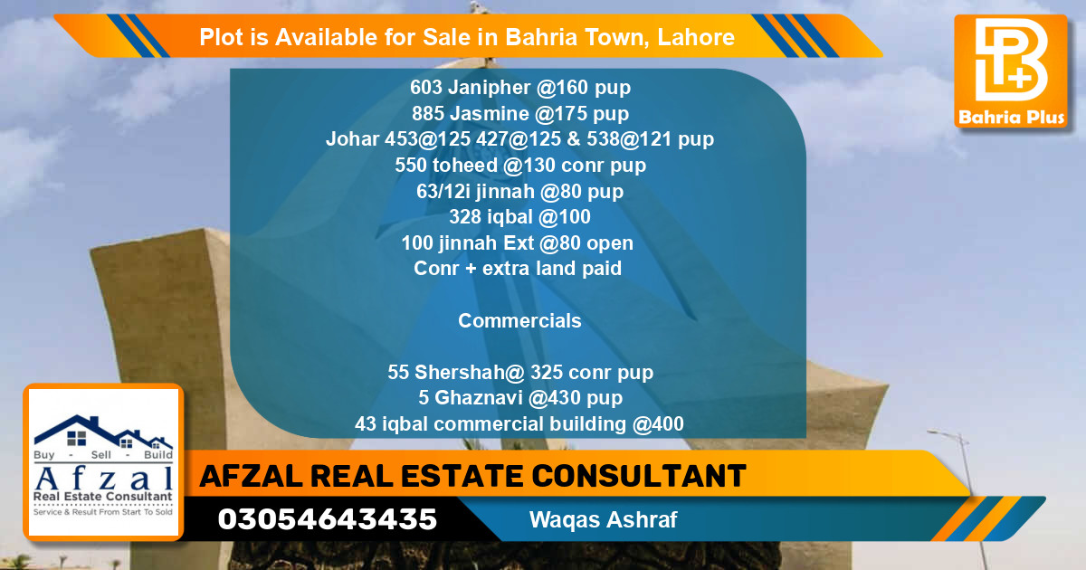 Commercial Plot for Sale in Bahria Town, Lahore - (BP-86452)