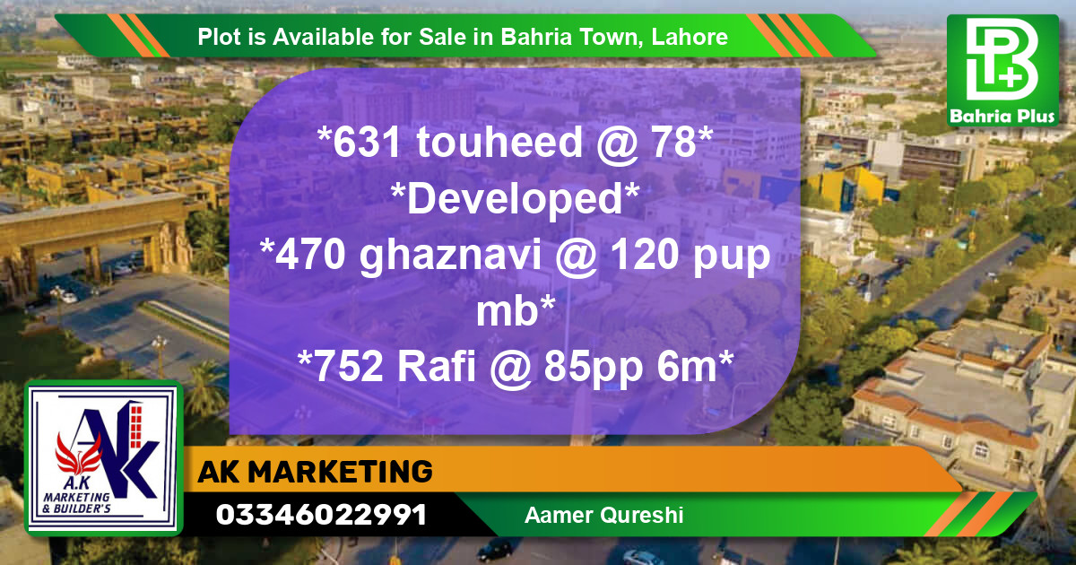 Residential Plot for Sale in Bahria Town, Lahore - (BP-86482)
