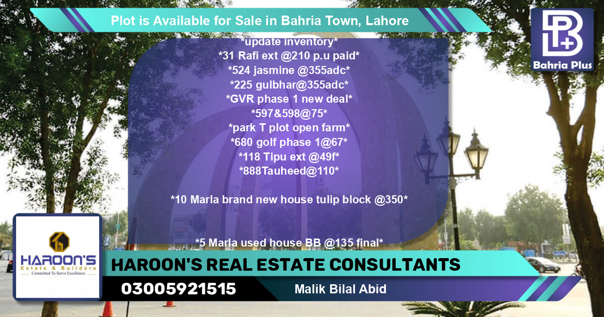 Residential Plot for Sale in Bahria Town, Lahore - (BP-86499)