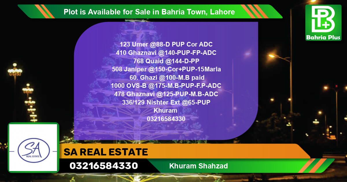 Residential Plot for Sale in Bahria Town, Lahore - (BP-86538)