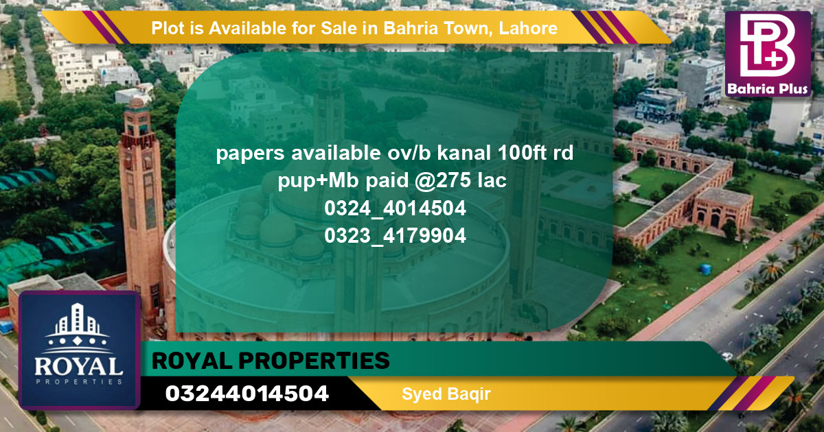 Residential Plot for Sale in Bahria Town, Lahore - (BP-86562)