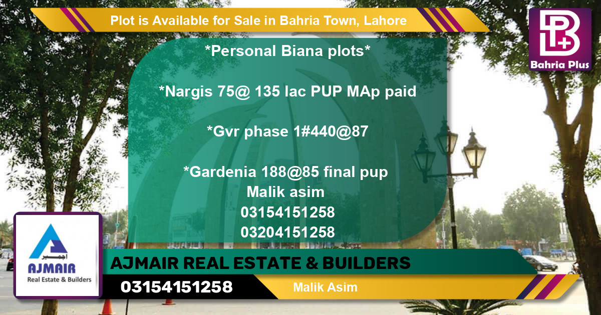 Residential Plot for Sale in Bahria Town, Lahore - (BP-86570)