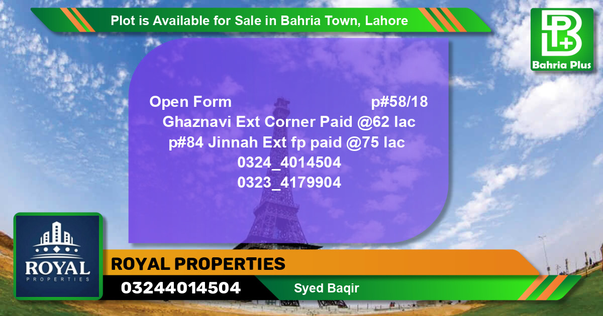 Residential Plot for Sale in Bahria Town, Lahore - (BP-86580)