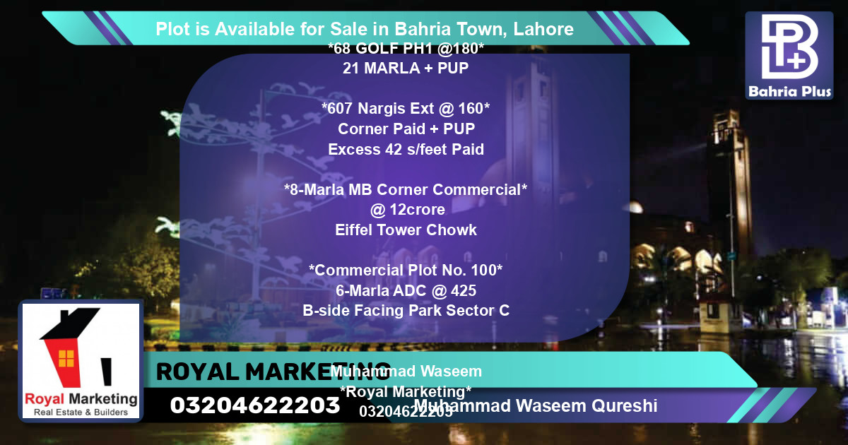 Commercial Plot for Sale in Bahria Town, Lahore - (BP-86584)