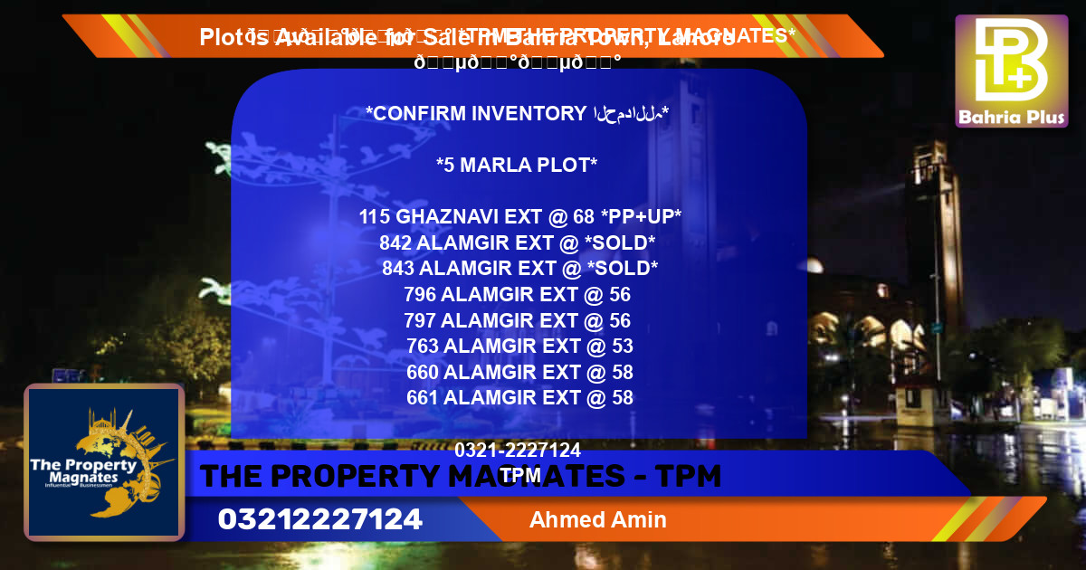 Residential Plot for Sale in Bahria Town, Lahore - (BP-86607)