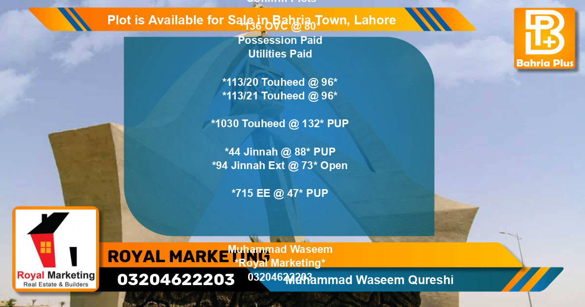Residential Plot for Sale in Bahria Town, Lahore - (BP-86633)