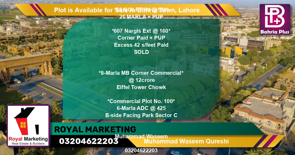 Commercial Plot for Sale in Bahria Town, Lahore - (BP-86635)