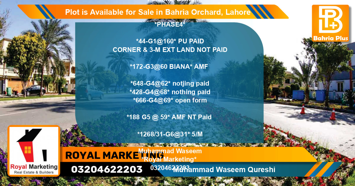 Residential Plot for Sale in Bahria Orchard, Lahore - (BP-86636)