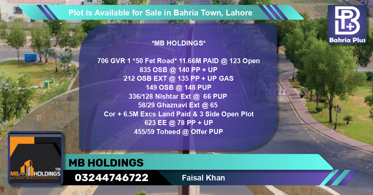 Residential Plot for Sale in Bahria Town, Lahore - (BP-86641)