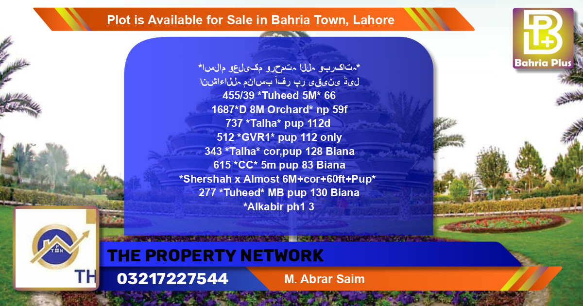 Residential Plot for Sale in Bahria Town, Lahore - (BP-86652)