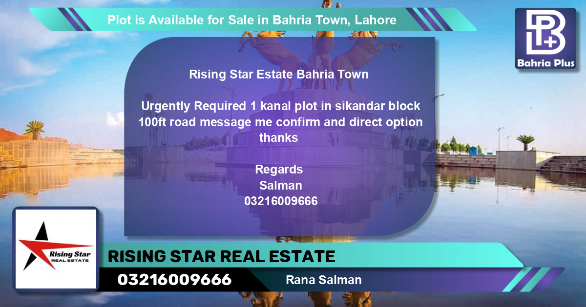 Residential Plot for Sale in Bahria Town, Lahore - (BP-86657)
