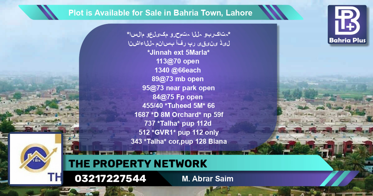 Residential Plot for Sale in Bahria Town, Lahore - (BP-86661)