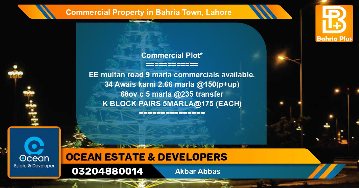 Commercial Property for Sale in Bahria Town, Lahore - (BP-86662)