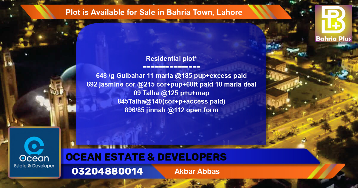 Residential Plot for Sale in Bahria Town, Lahore - (BP-86663)