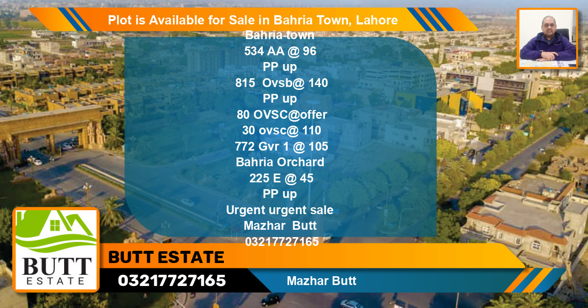 Residential Plot for Sale in Bahria Town, Lahore - (BP-86672)