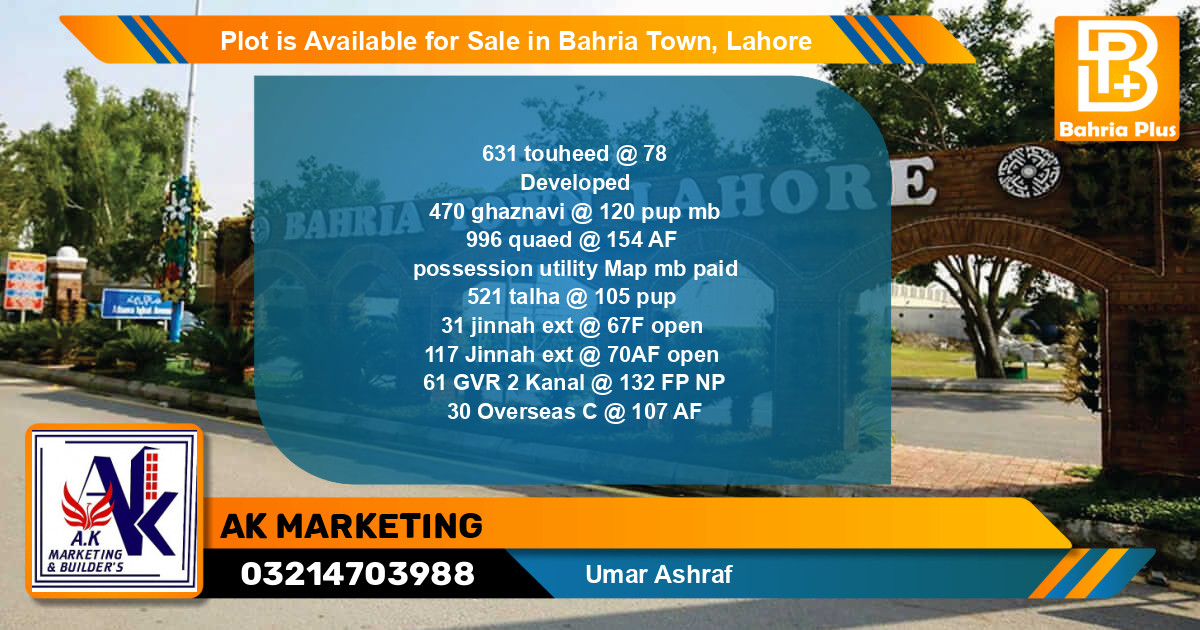 Residential Plot for Sale in Bahria Town, Lahore - (BP-86675)