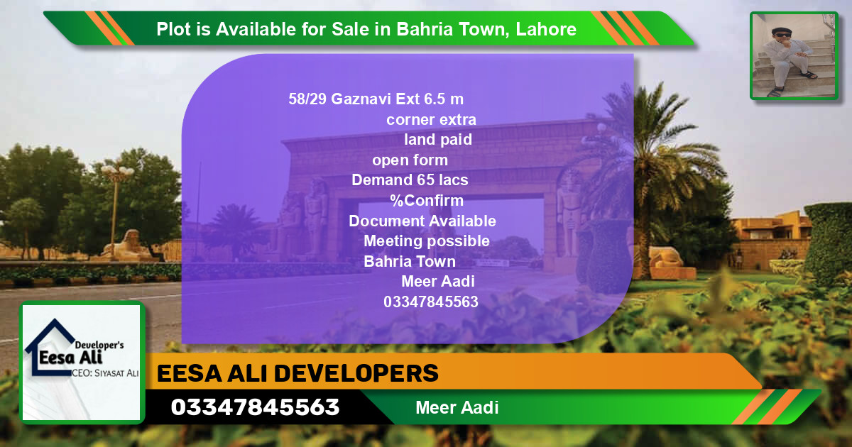 Residential Plot for Sale in Bahria Town, Lahore - (BP-86683)