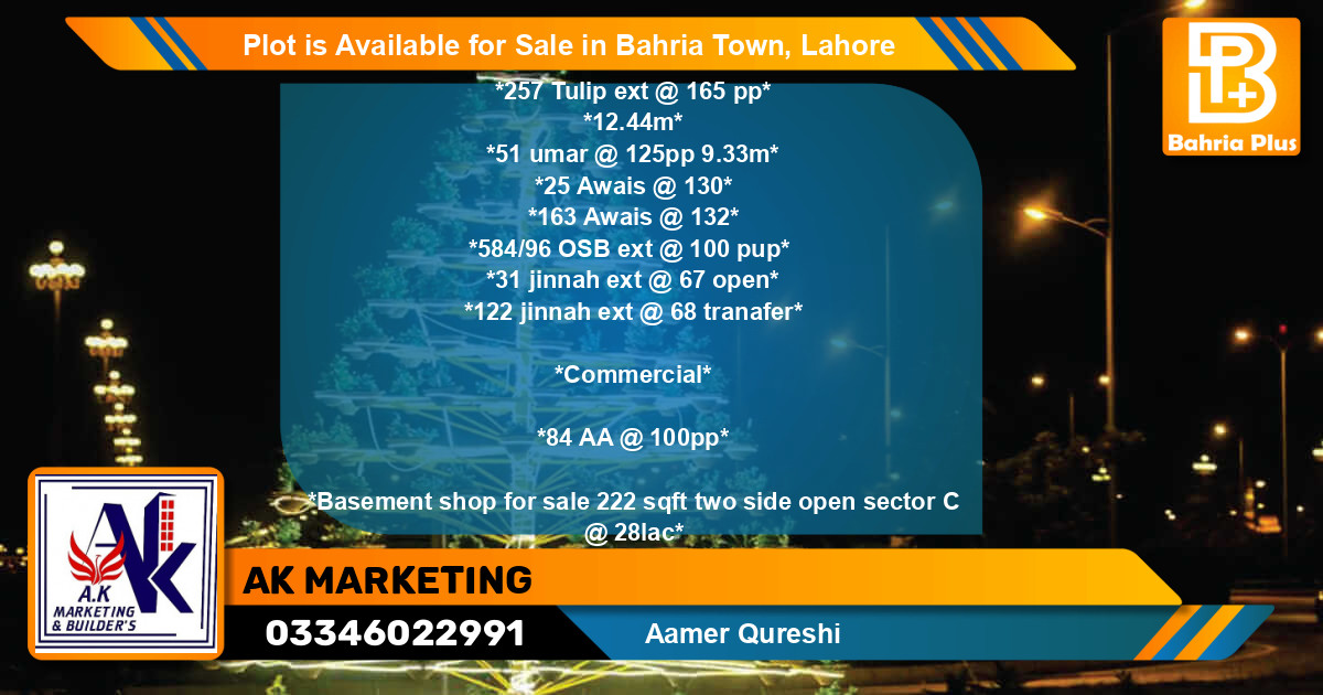 Commercial Plot for Sale in Bahria Town, Lahore - (BP-86701)