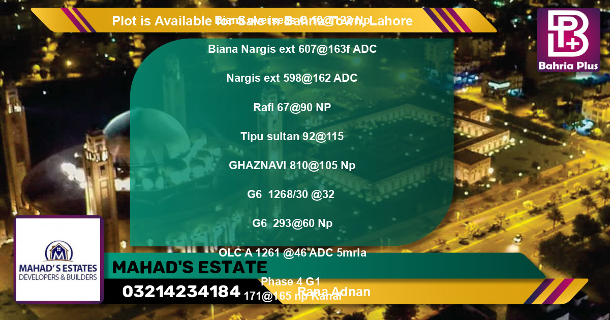 Residential Plot for Sale in Bahria Town, Lahore - (BP-86722)