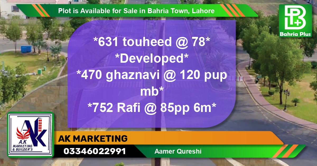 Residential Plot for Sale in Bahria Town, Lahore - (BP-86724)