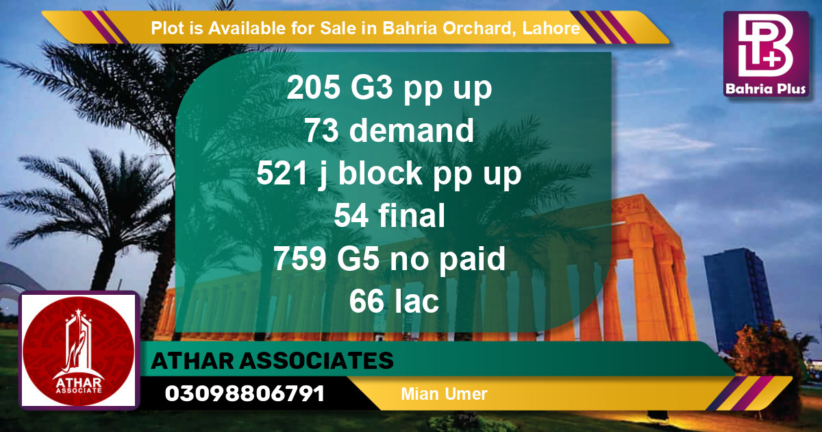 Residential Plot for Sale in Bahria Orchard, Lahore - (BP-86749)
