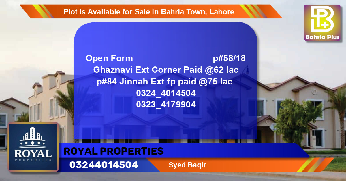 Residential Plot for Sale in Bahria Town, Lahore - (BP-86758)