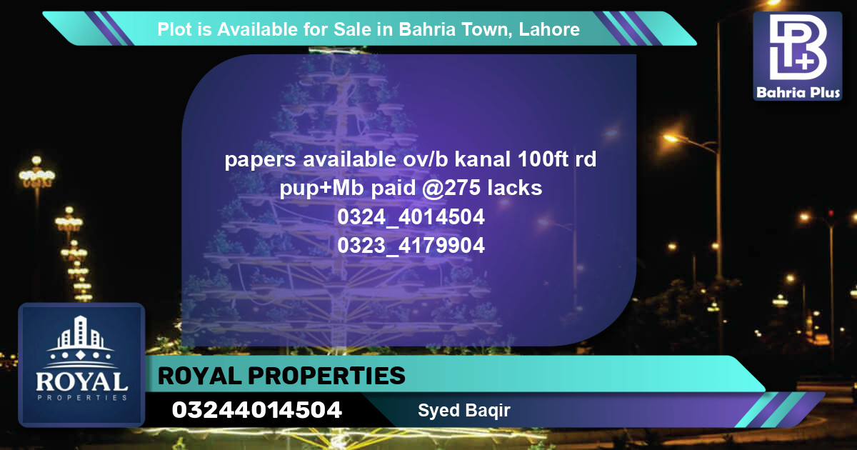 Residential Plot for Sale in Bahria Town, Lahore - (BP-86761)