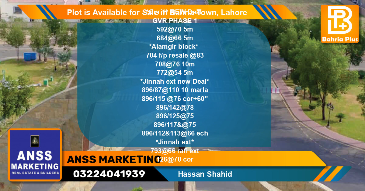 Residential Plot for Sale in Bahria Town, Lahore - (BP-86786)