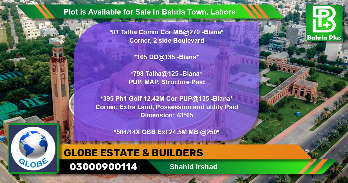 Residential Plot for Sale in Bahria Town, Lahore - (BP-86794)