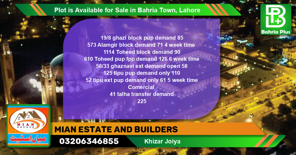 Residential Plot for Sale in Bahria Town, Lahore - (BP-86803)
