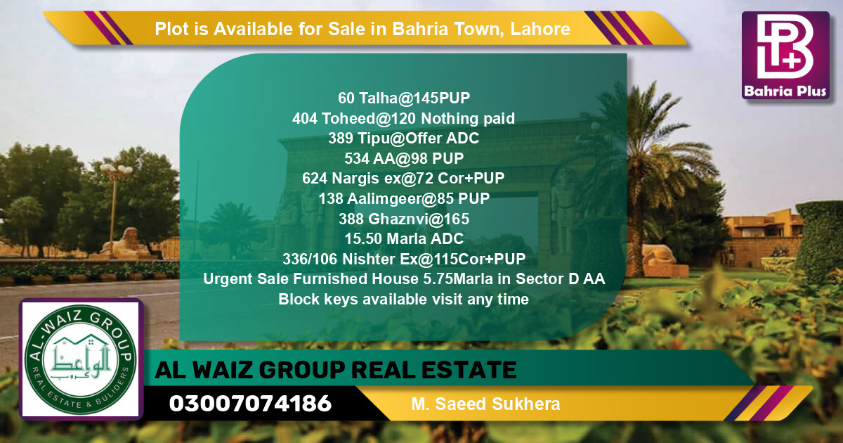 Residential Plot for Sale in Bahria Town, Lahore - (BP-86807)