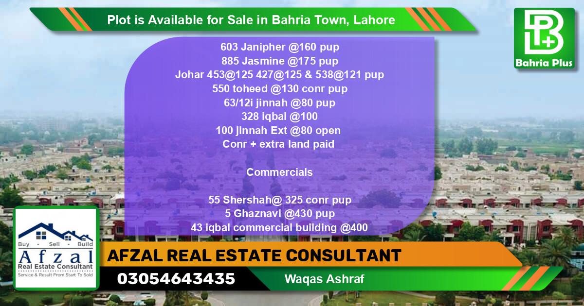 Commercial Plot for Sale in Bahria Town, Lahore - (BP-86825)