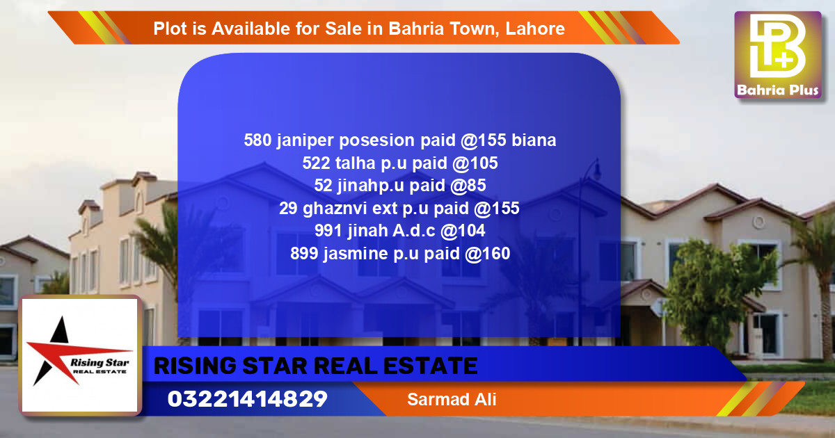 Residential Plot for Sale in Bahria Town, Lahore - (BP-86854)