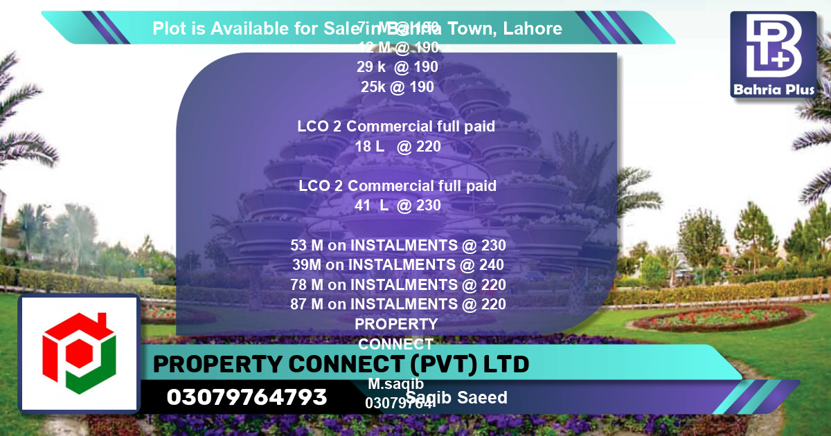 Commercial Plot for Sale in Bahria Town, Lahore - (BP-86863)